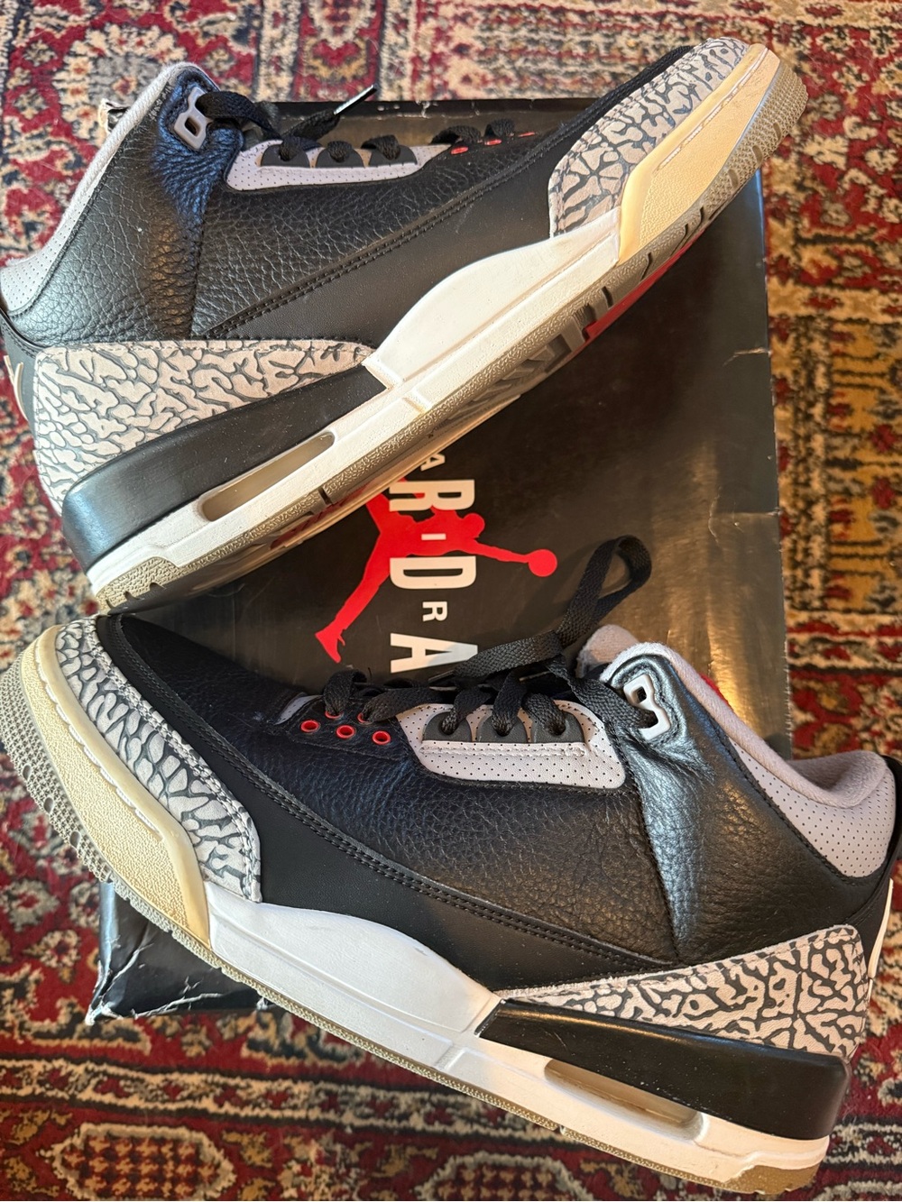 Jordan 3 Retro Black Cement - White Retro Sneakers with Elephant Print